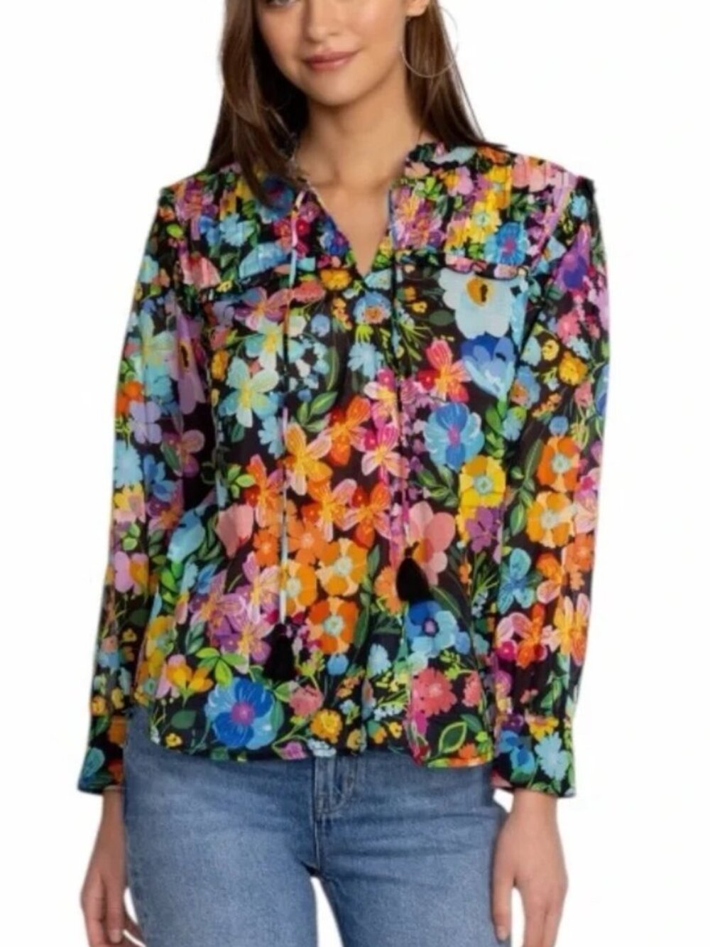 NWT Johnny Was Wild Bloom Ruffle Yoke Blouse